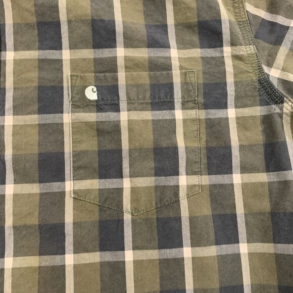 Carhartt Button Shirt Mens XL Plaid Brown Long Sleeve Pocket Cotton - Picture 6 of 16